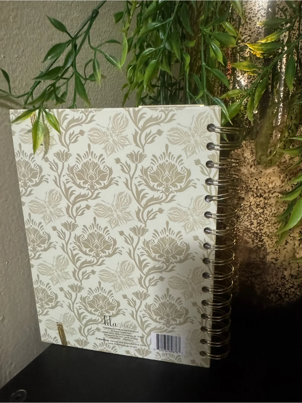 Gold Floral Spiral Journal with Pen - White & Gold